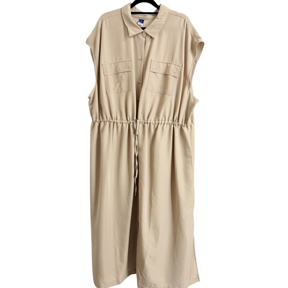 Old Navy Women's 2X Tan Utility Maxi Shirt Dress Drawstring Safari Minimalist